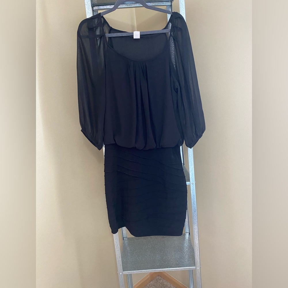 B Darlin Little Black Dress with Sheer Overlay Top